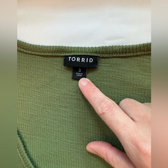 Torrid Mini Rib Knit Babydoll Skater Dress Olive Army Green Size 3 - Picture 5 of 12